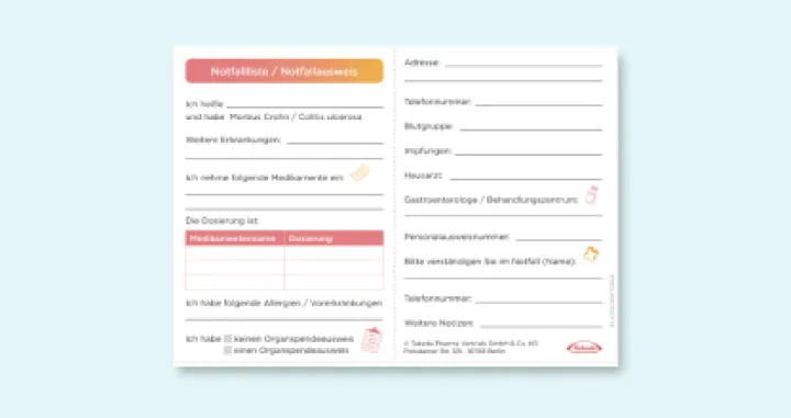 CED-Notfallausweis für Patienten mit Morbus Crohn & Colitis ulcerosa